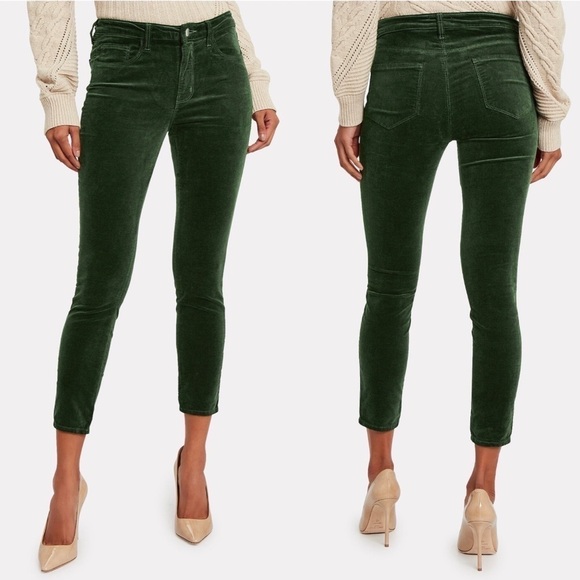 L’AGENCE Margot High Rise Velvet Skinny Jeans Moss Green Size 25 Holiday Winter - Picture 1 of 10